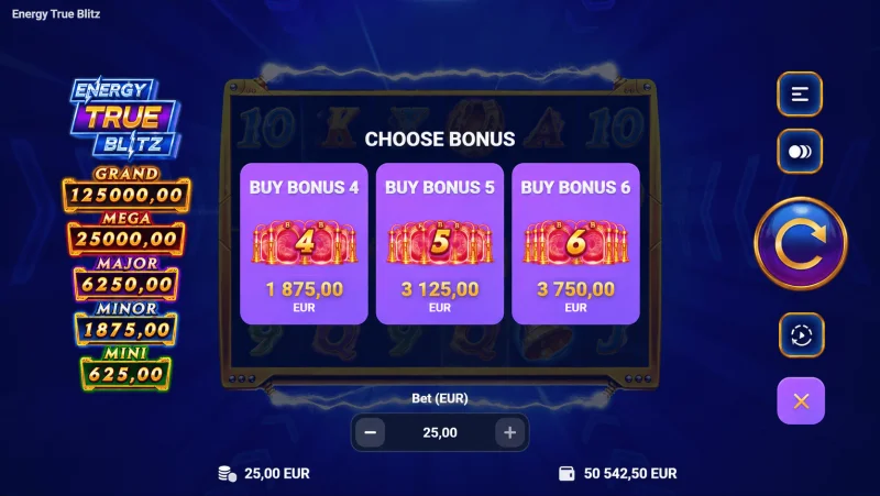 Energy True Blitz - bonuskjøpsmeny